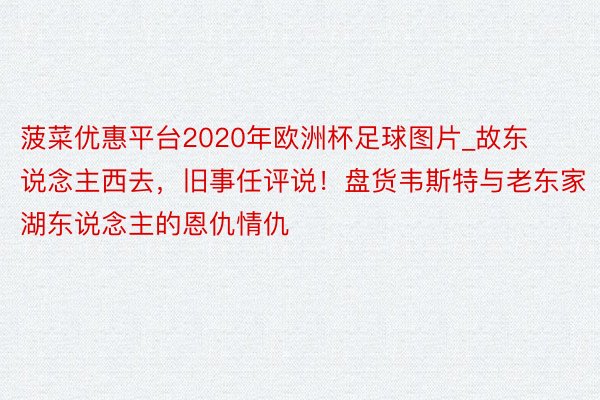 菠菜优惠平台2020年欧洲杯足球图片_故东说念主西去，旧事任评说！盘货韦斯特与老东家湖东说念主的恩仇情仇